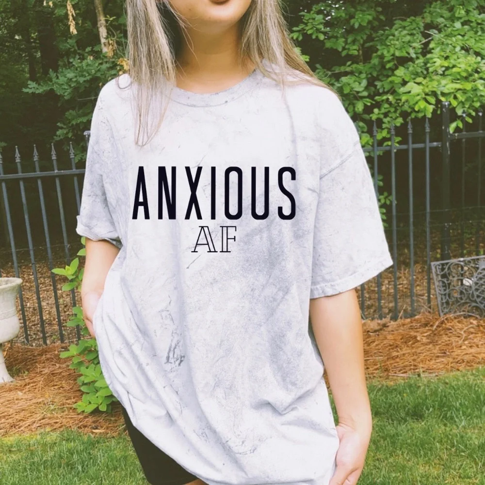 Anxious AF Tie Dye Crew Neck Short Sleeve Tee Shirt - Picture 1 of 4